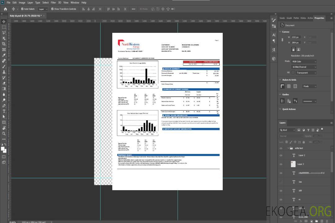 Modèle de facture de services publics pour les entreprises USA NorthWestern Energy aux formats Word et PDF, version 1 template